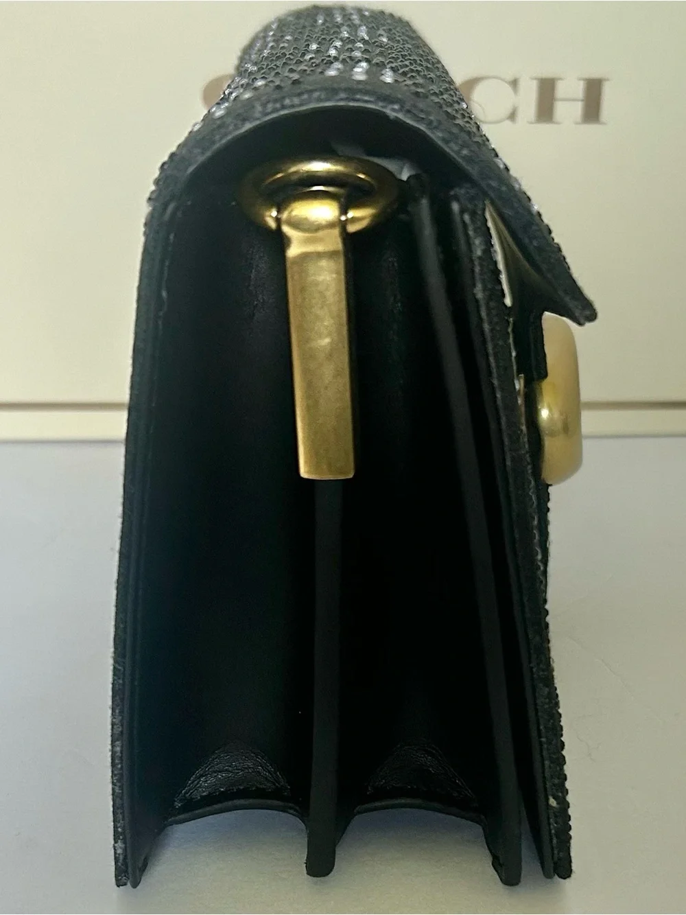 Coach Black Sequin Clutch with Gold C Hardware